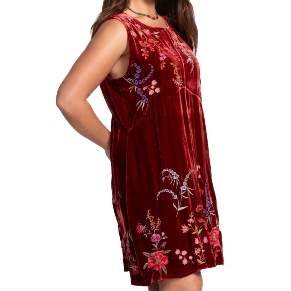 Johnny Was Velvet Chevron Embroidered Tank Dress Cranberry 2X NWT